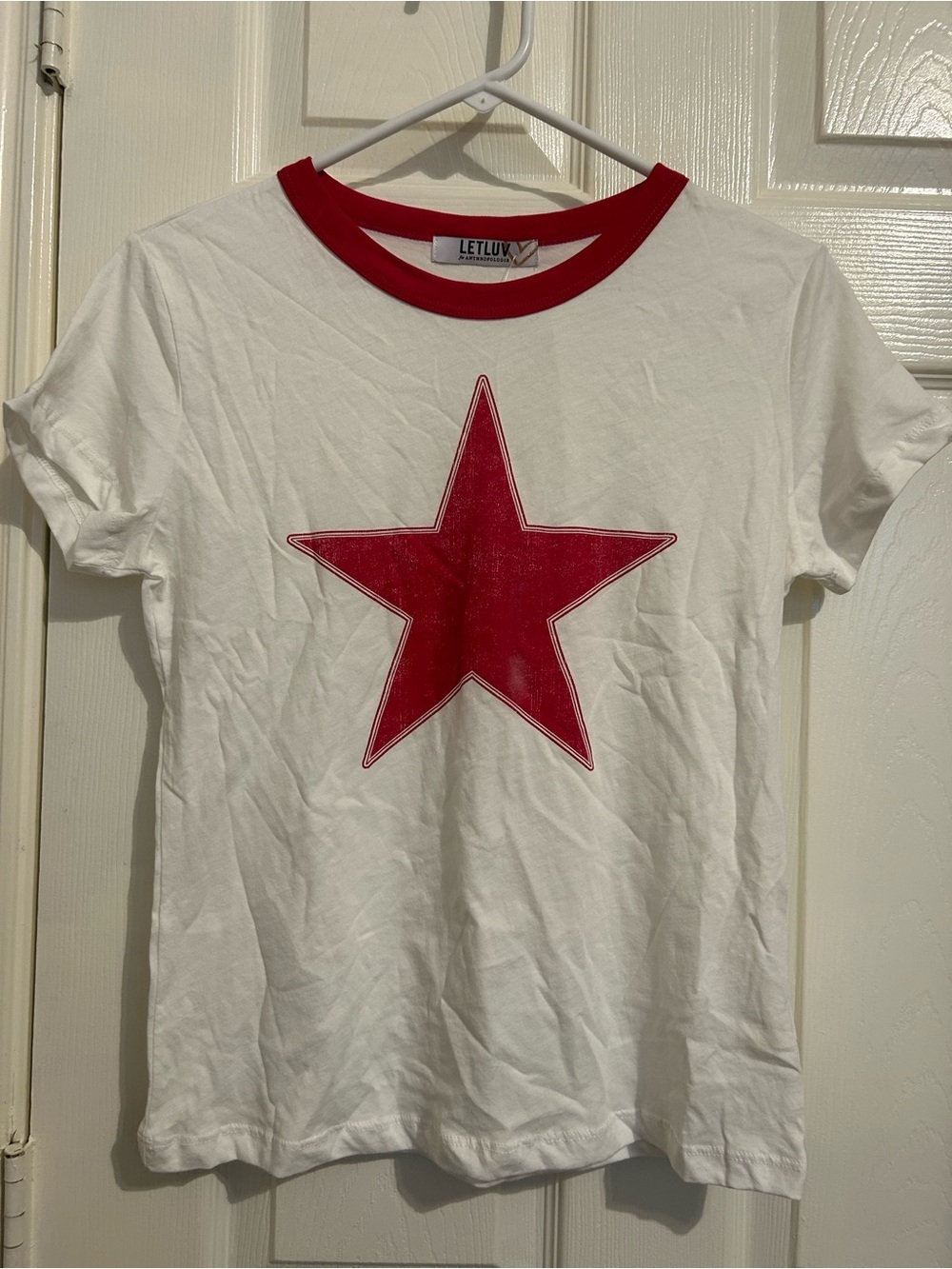 Anthropologie Letluv nwt Red-Star Ringer Tee - White/Red Small Medium patriotic - Picture 2 of 5